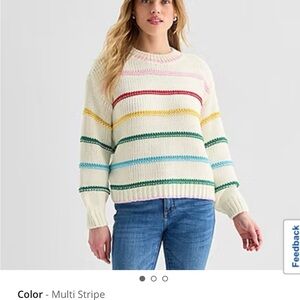St. John's Bay Cream Sweater with Rainbow Stripes